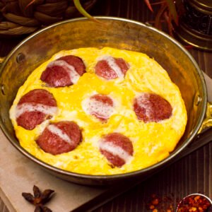 chicken sausage with cheese omelette